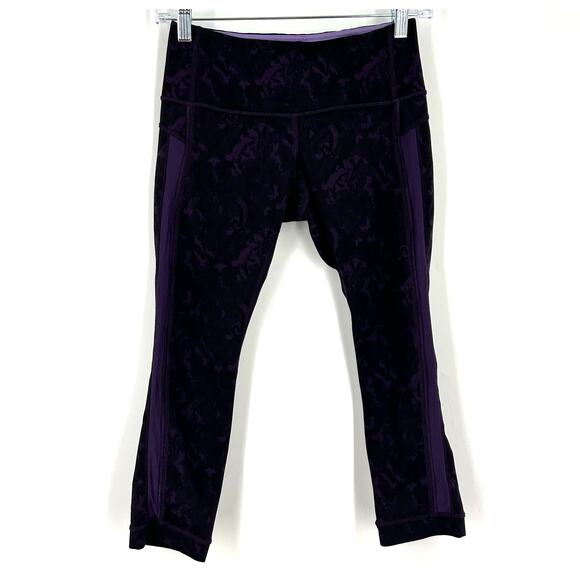 Lululemon Crop Black and Purple Leggings Size 4 - Picture 1 of 6